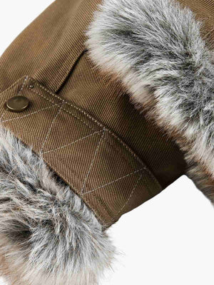 Retro Fur Collar Quilted Workwear Cotton Jacket - thumbnail 7