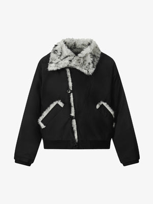 Vintage Dirty Dyed Washed Faux Fur Collar Padded Jacket - thumbnail 2