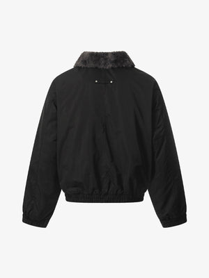 Faux Fur Collar Zipper Padded Bomber Jacket - thumbnail 4
