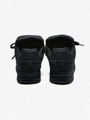 All Black Distressed Skate Shoes – heel view | XoKool