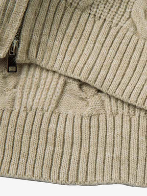 Knitted Vintage Floral Wheat Ear Pattern Double Zip Sweater - thumbnail 10