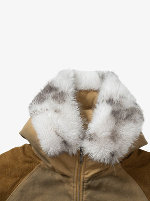Street Vintage Fog-Dyed Fur Collar Patchwork Hooded Padded Jacket - thumbnail 16