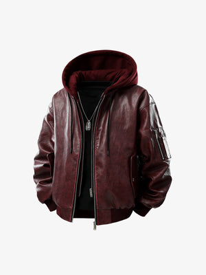 Retro Distressed Washed PU Leather Cotton Jacket - thumbnail 1