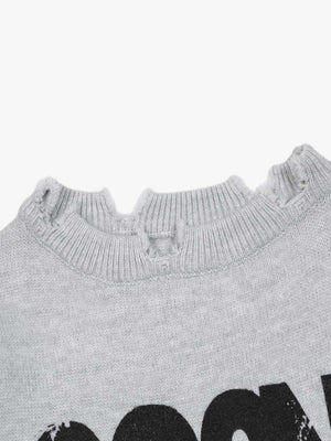 Letter Print Ripped Crew Neck Sweater - thumbnail 5