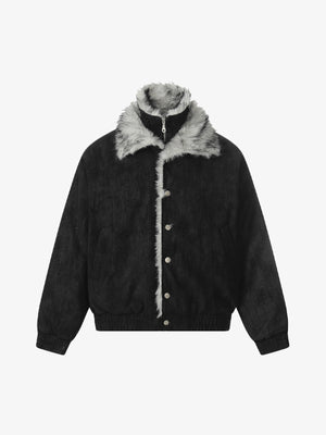 Vintage Dual-layer Collar Fleece-lined Zipper Jacket - thumbnail 2