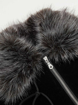 Vintage Drawstring Design Fur Collar Padded Jacket - thumbnail 12