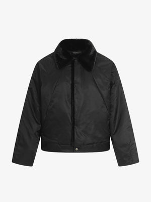 Deconstructed Patchwork Fur Collar Bomber Jacket - thumbnail 2
