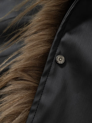 Retro Punk Rock Oversized Fur Collar Stitching Leather Cotton Jacket - thumbnail 13