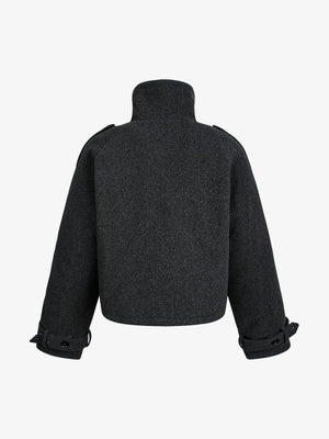 Retro Wool Blend Stand Collar Cotton Jacket - thumbnail 2