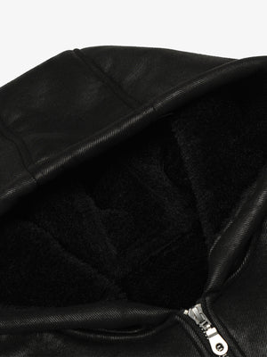 Vintage Leather Badge Fleece-lined Hooded Zip Bomber Jacket - thumbnail 13
