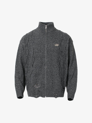 Turtleneck Cardigan Zip-Up Cable Sweater - thumbnail 1