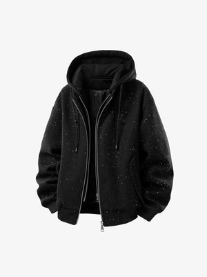 Retro Rhinestone Double Zipper Cotton Jacket - thumbnail 1