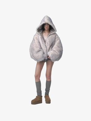 Oversized Reversible Fur Hooded Jacket - thumbnail 6