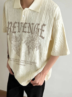 Retro Letter Print Lapel Short Sleeve Polo Shirt - thumbnail 2
