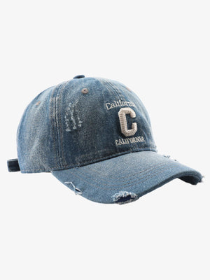 Retro Washed C Distressed Denim Baseball Cap - thumbnail 1