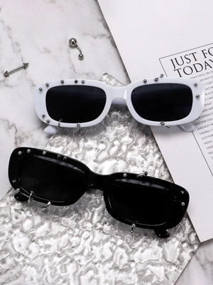 Retro Punk Studded Small Square Frame Sunglasses - thumbnail 7