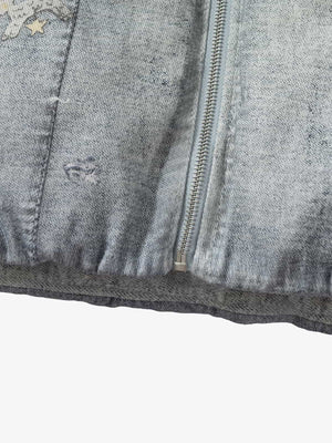 Street Illusion Denim Print Stand Collar Padded Cotton Jacket - thumbnail 18