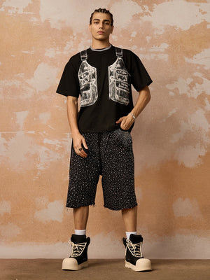 Schwarze Strass-Shorts – am Model, Ganzkörper | XoKool
