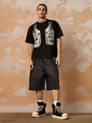 Schwarze Strass-Shorts – am Model, Ganzkörper | XoKool