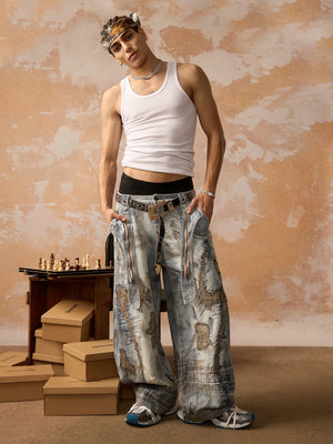 Embroidered Barrel Jeans with Front Zips – On model, full front | XoKool