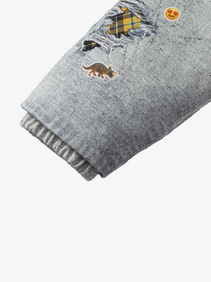 Street Illusion Denim Print Stand Collar Padded Cotton Jacket - thumbnail 15