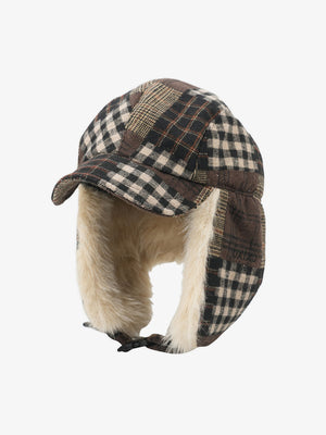 Vintage Plaid Patchwork Fleece Lined Trapper Hat - thumbnail 1