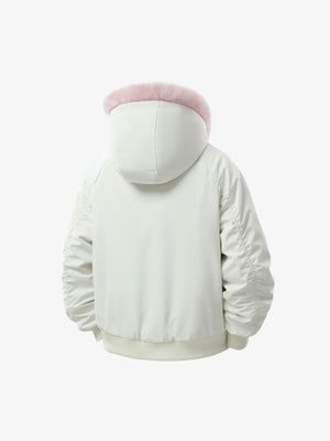 Retro Contrast Fur Collar Quilted Cotton Bomber Jacket - thumbnail 3