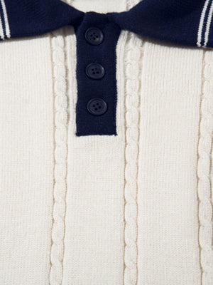 Retro College Polo Collar Knit Sweater - thumbnail 7