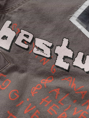 Street Graffiti Distressed High-Neck Padded Cotton Jacket - thumbnail 16