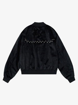 Vintage Velvet Pearl Embellished Bomber Jacket - thumbnail 9