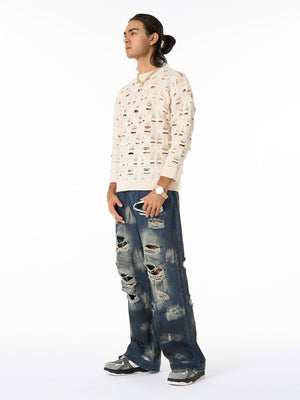 Ripped Openwork Crewneck Sweater - thumbnail 6