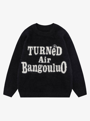 Letter Embroidery Round Neck Casual Sweater - thumbnail 2