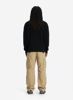 Distressed Ripped-Edge Turtleneck Diamond Star Zipper Knitted Sweater - thumbnail 7