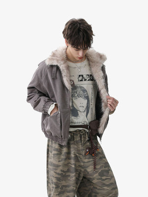 Pocket Zip Up Fur Collar Work Quilted Jacket - thumbnail 6