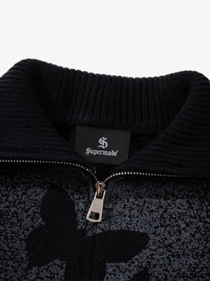 Street Dark Phantom Butterfly Stand-Collar Knit Cardigan Sweater - thumbnail 6