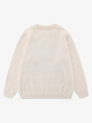 Letter Embroidery Round Neck Casual Sweater - thumbnail 3