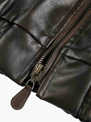 Vintage PU Leather Stand Collar Moto Workwear Vest - thumbnail 5