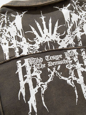Retro Dark Skull Cross Print Lapel Zipper Jacket - thumbnail 6