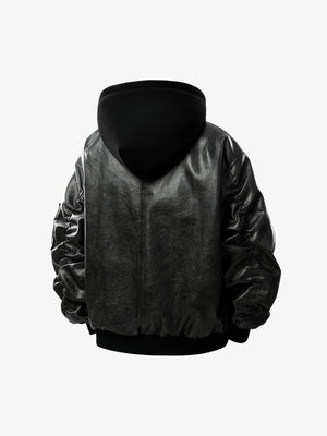 Retro Distressed Washed PU Leather Cotton Jacket - thumbnail 4