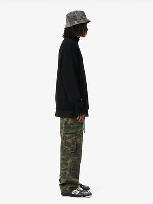 Distressed Ripped-Edge Turtleneck Diamond Star Zipper Knitted Sweater - thumbnail 5