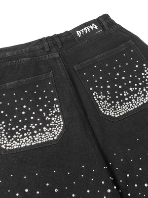 Schwarze Strass-Shorts – Detail Gesäßtasche | XoKool