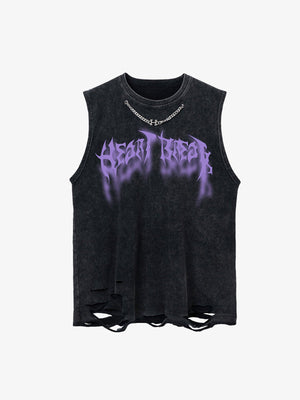 Camiseta sin mangas gótica Heart Break acid wash con cadena – negro, vista frontal | XoKool