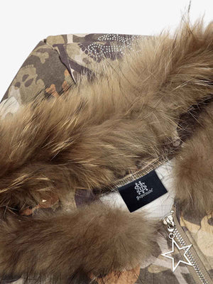 Skull Camouflage Fur Collar Hot Diamond Hooded Jacket - thumbnail 9