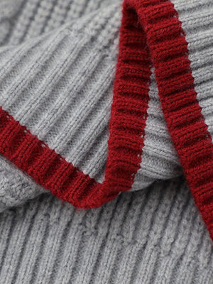 Retro Plaid Tie Hooded Knit Sweater - thumbnail 3