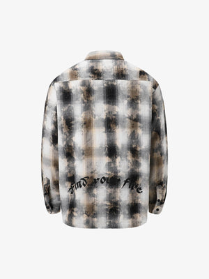Streetwear Washed Distressed Plaid Long Sleeve Shirt - thumbnail 2