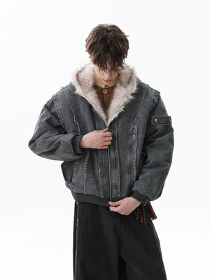 Retro Washed Fleece-lined Hooded Work Jacket - thumbnail 7
