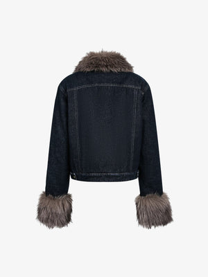 Retro Detachable Fur Collar Workwear Denim Jacket - thumbnail 2