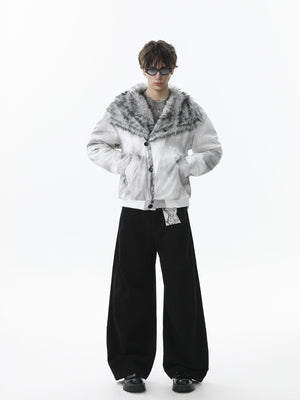 Vintage Dirty Dyed Washed Faux Fur Collar Padded Jacket - thumbnail 4