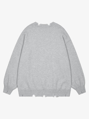 Letter Print Ripped Crew Neck Sweater - thumbnail 4