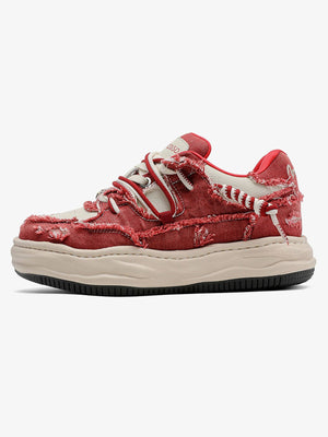 Red Washed Denim Height Increasing Sneakers – side view | XoKool
